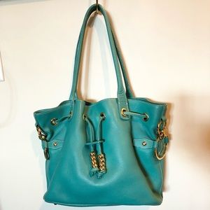 Turquoise leather bucket bag